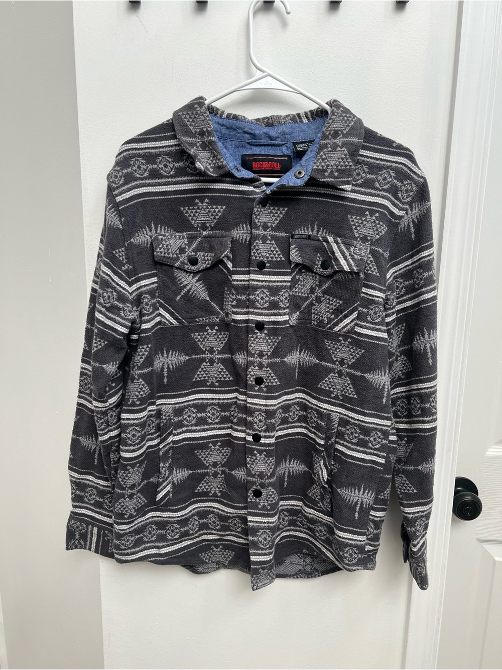 Rock&Roll Denim Men’s Grey/ White Button Western Shirt Size M